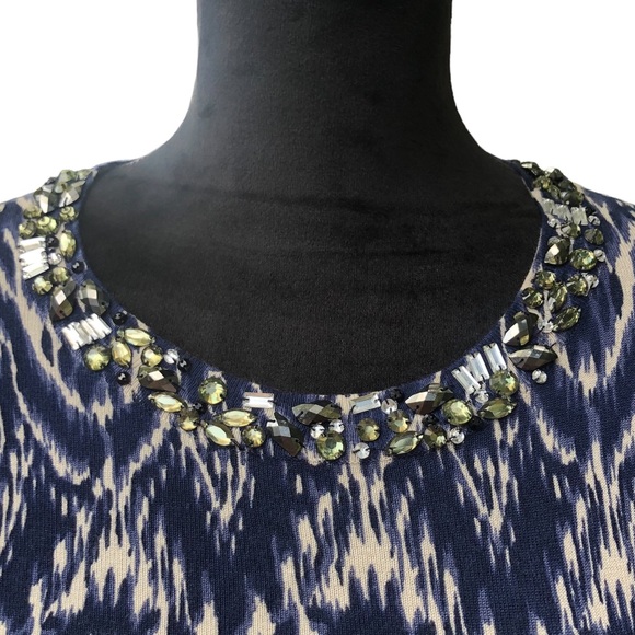 Inc Blue Printed Beaded Neckline Lightweight Sweater size Small - Picture 3 of 8